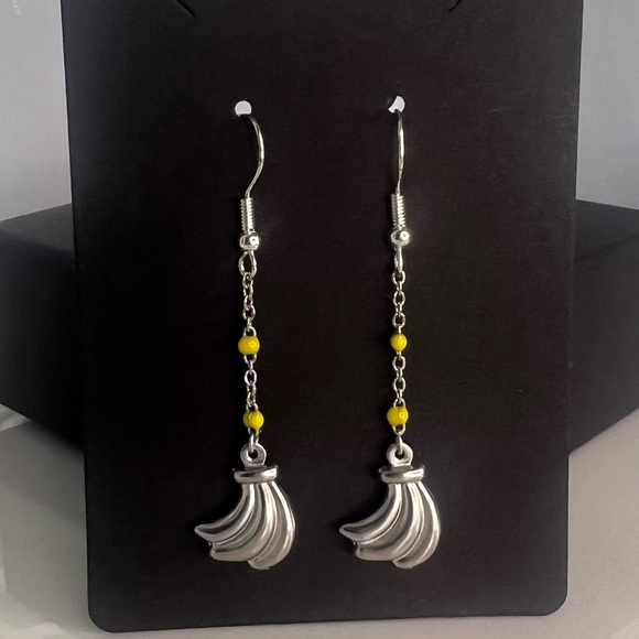 Handmade Jewelry - Spring/Summer ‘26 Banana Fish Hook Drop Earrings w Yellow Enamel Bead Chain